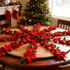 Large Artificial Outdoor Poinsettia Wreath with Realistic Red Flowers and Green Leaves - Durable Plastic Christmas Wreath Vine, Suitable for Indoor/Staircase, Mantel, Wall - Year-Round Holiday Decor, No Maintenance Required, House Of Avana