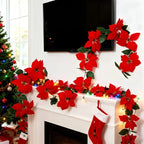 Large Artificial Outdoor Poinsettia Wreath with Realistic Red Flowers and Green Leaves - Durable Plastic Christmas Wreath Vine, Suitable for Indoor/Staircase, Mantel, Wall - Year-Round Holiday Decor, No Maintenance Required, House Of Avana