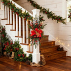 1-Pack 24-Inch Large Red & Christmas Garland with Poinsettias, Pine Cones, Berries & Bow - Stair Railing, Door, Wall Holiday Decorations - Plastic Faux Greenery Wreath for Xmas Tree-like Hanging (No Maintenance House Of Avana [[SKU:HOA-FLR-051]]