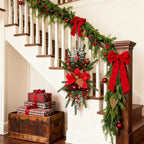1-Pack 24-Inch Large Red & Christmas Garland with Poinsettias, Pine Cones, Berries & Bow - Stair Railing, Door, Wall Holiday Decorations - Plastic Faux Greenery Wreath for Xmas Tree-like Hanging (No Maintenance House Of Avana [[SKU:HOA-FLR-051]]