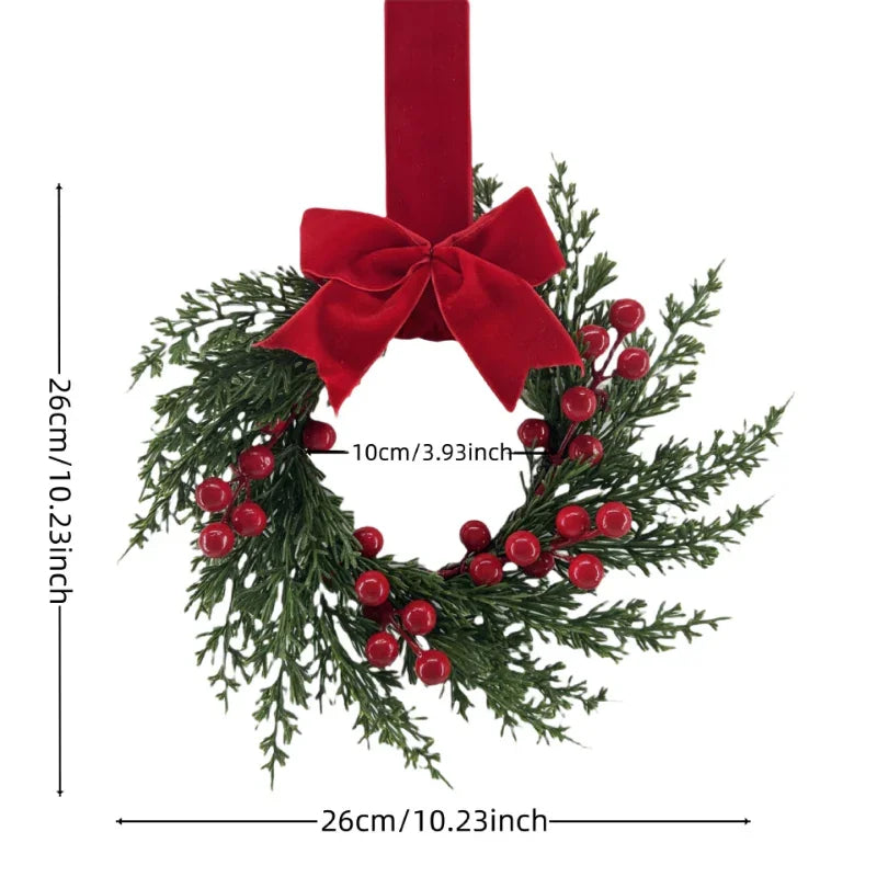 25.4 cm Artificial Faux Norfolk Pine Christmas Wreath with Red Berries, Burgundy Bow & Snow-Like Foliage - Pre-Decorated All-Weather /Outdoor Xmas Door Hanging Decoration, Easy to Install (No Maintenance) - Plastic Green Wrea House Of Avana [[SKU:HOA-FLR-034]]