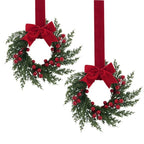 25.4 cm Artificial Faux Norfolk Pine Christmas Wreath with Red Berries, Burgundy Bow & Snow-Like Foliage - Pre-Decorated All-Weather /Outdoor Xmas Door Hanging Decoration, Easy to Install (No Maintenance) - Plastic Green Wrea House Of Avana
