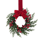 25.4 cm Artificial Faux Norfolk Pine Christmas Wreath with Red Berries, Burgundy Bow & Snow-Like Foliage - Pre-Decorated All-Weather /Outdoor Xmas Door Hanging Decoration, Easy to Install (No Maintenance) - Plastic Green Wrea House Of Avana [[SKU:HOA-FLR-034]]