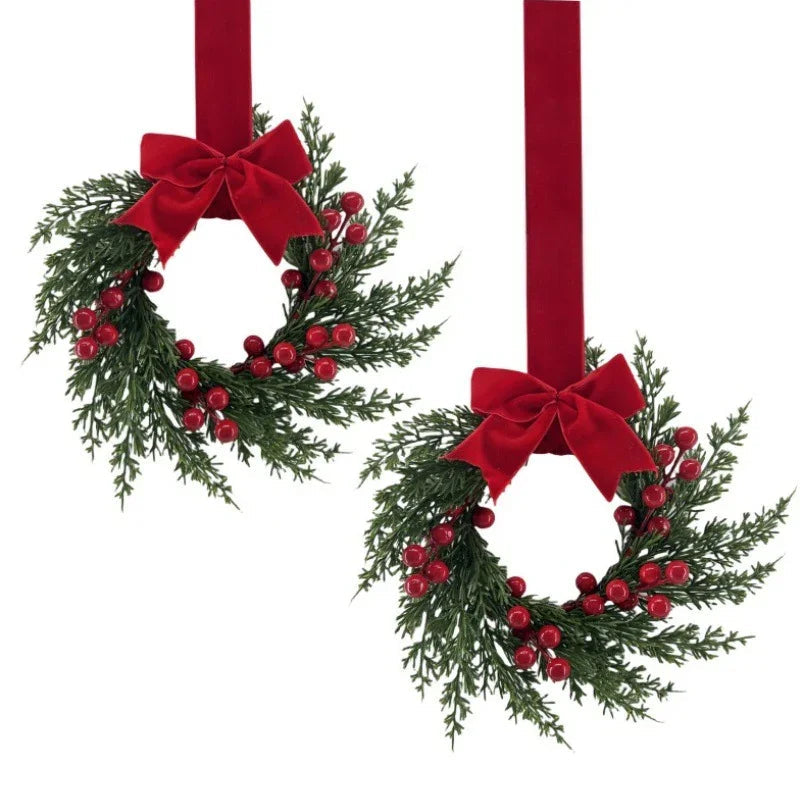 25.4 cm Artificial Faux Norfolk Pine Christmas Wreath with Red Berries, Burgundy Bow & Snow-Like Foliage - Pre-Decorated All-Weather /Outdoor Xmas Door Hanging Decoration, Easy to Install (No Maintenance) - Plastic Green Wrea House Of Avana [[SKU:HOA-FLR-034]]