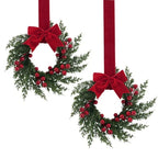 25.4 cm Artificial Faux Norfolk Pine Christmas Wreath with Red Berries, Burgundy Bow & Snow-Like Foliage - Pre-Decorated All-Weather /Outdoor Xmas Door Hanging Decoration, Easy to Install (No Maintenance) - Plastic Green Wrea House Of Avana [[SKU:HOA-FLR-034]]