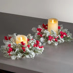 Plastic Christmas Wreath Candle Holder with Holly and Berries, lifestyle image - House Of Avana [[SKU:HOA-FLR-033]]