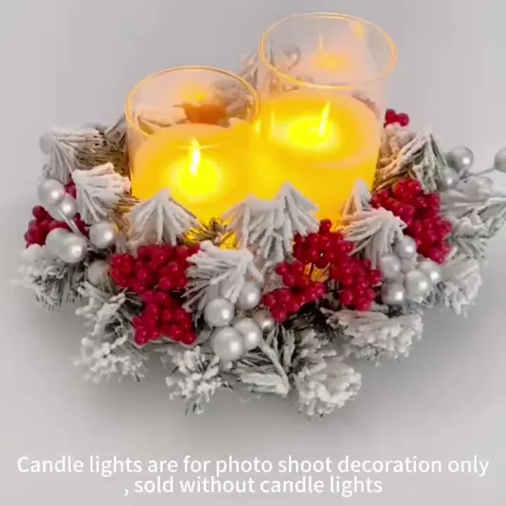 Plastic Christmas Wreath Candle Holder with Holly and Berries, angled view - House Of Avana