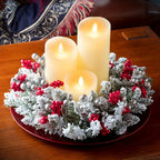 Plastic Christmas Wreath Candle Holder with Holly and Berries, angled view - House Of Avana