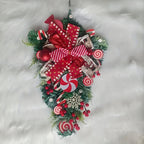 Christmas Candy & Bow Upside-Down Tree Wreath - Red & Candy Cane Design with Golden Bows, Durable Plastic Holiday Door Hanging Decor for Home, Kitchen, Staircase - No Electricity Needed, Easy to Hang, Christmas Wreaths for Fr House Of Avana [[SKU:HOA-FLR-032]]