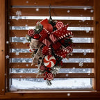 Christmas Candy & Bow Upside-Down Tree Wreath - Red & Candy Cane Design with Golden Bows, Durable Plastic Holiday Door Hanging Decor for Home, Kitchen, Staircase - No Electricity Needed, Easy to Hang, Christmas Wreaths for Fr House Of Avana [[SKU:HOA-FLR-032]]