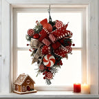 Christmas Candy & Bow Upside-Down Tree Wreath - Red & Candy Cane Design with Golden Bows, Durable Plastic Holiday Door Hanging Decor for Home, Kitchen, Staircase - No Electricity Needed, Easy to Hang, Christmas Wreaths for Fr House Of Avana [[SKU:HOA-FLR-032]]
