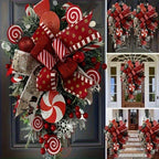 Christmas Candy & Bow Upside-Down Tree Wreath - Red & Candy Cane Design with Golden Bows, Durable Plastic Holiday Door Hanging Decor for Home, Kitchen, Staircase - No Electricity Needed, Easy to Hang, Christmas Wreaths for Fr House Of Avana [[SKU:HOA-FLR-032]]