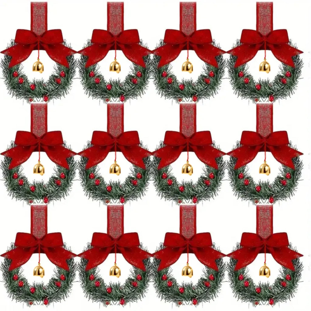 12pcs Christmas Bow Wreath with Bells - Red Berry & Green Foliage Wreath with Red Ribbon Bow, No Electricity Needed, Durable Plastic Christmas Wreath for Indoor/Outdoor, Window & Door Decor, Holiday Home Decoration, Seasonal House Of Avana