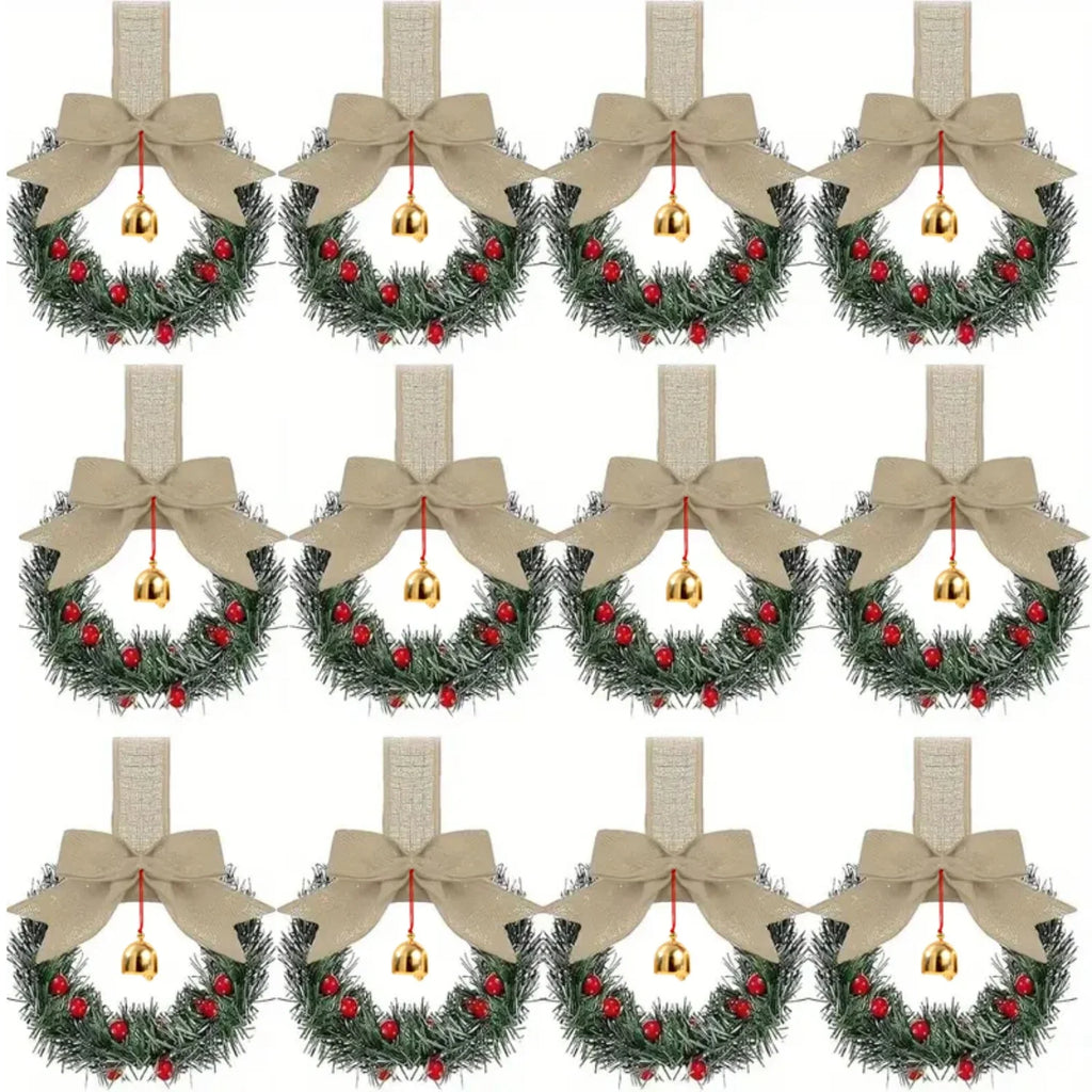 12pcs Christmas Bow Wreath with Bells - Red Berry & Green Foliage Wreath with Red Ribbon Bow, No Electricity Needed, Durable Plastic Christmas Wreath for Indoor/Outdoor, Window & Door Decor, Holiday Home Decoration, Seasonal House Of Avana