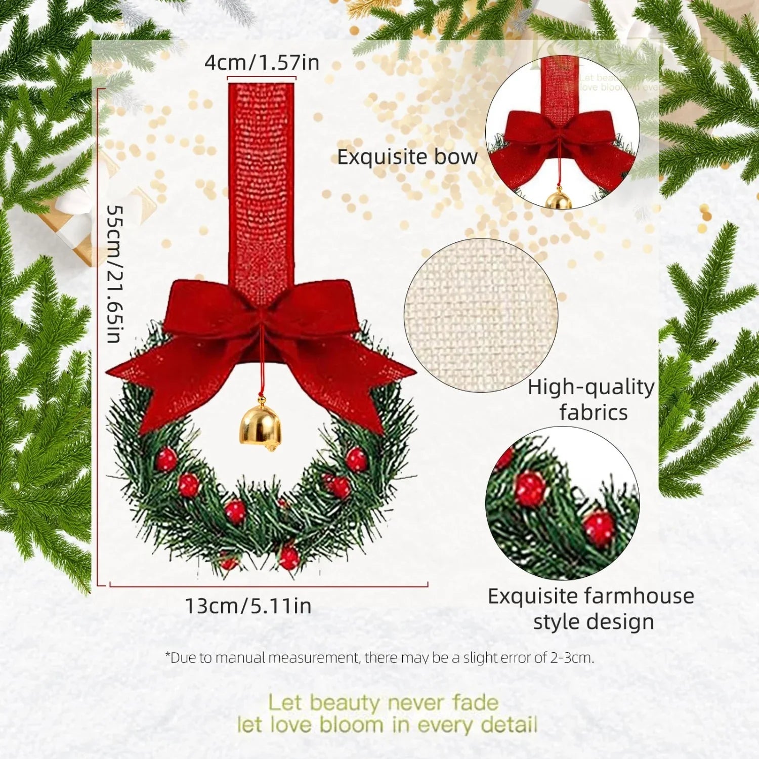 12pcs Christmas Bow Wreath with Bells - Red Berry & Green Foliage Wreath with Red Ribbon Bow, No Electricity Needed, Durable Plastic Christmas Wreath for Indoor/Outdoor, Window & Door Decor, Holiday Home Decoration, Seasonal House Of Avana