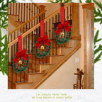 12pcs Christmas Bow Wreath with Bells - Red Berry & Green Foliage Wreath with Red Ribbon Bow, No Electricity Needed, Durable Plastic Christmas Wreath for Indoor/Outdoor, Window & Door Decor, Holiday Home Decoration, Seasonal House Of Avana