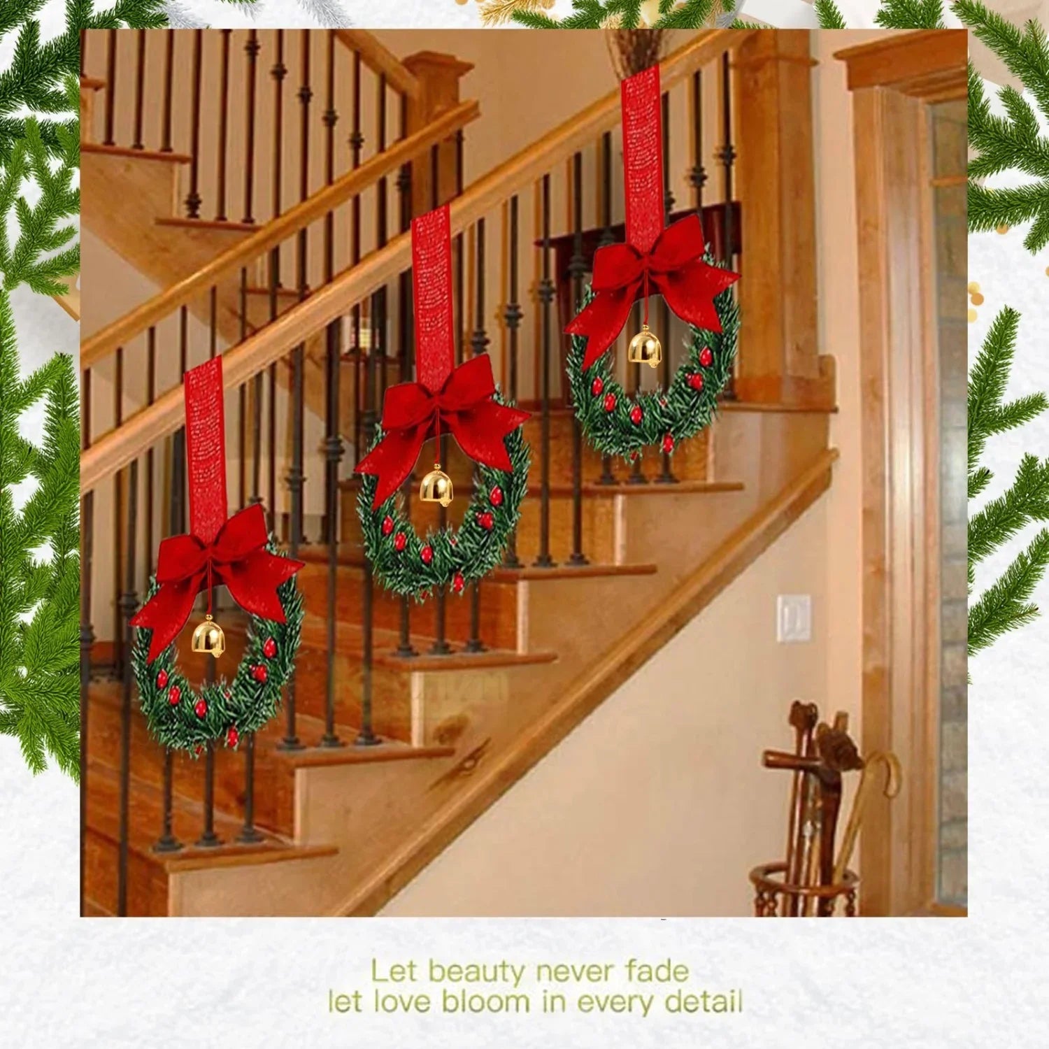 12pcs Christmas Bow Wreath with Bells - Red Berry & Green Foliage Wreath with Red Ribbon Bow, No Electricity Needed, Durable Plastic Christmas Wreath for Indoor/Outdoor, Window & Door Decor, Holiday Home Decoration, Seasonal House Of Avana