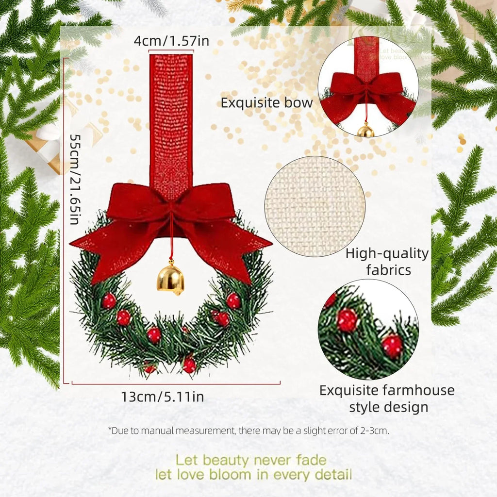 12pcs Christmas Bow Wreath with Bells - Red Berry & Green Foliage Wreath with Red Ribbon Bow, No Electricity Needed, Durable Plastic Christmas Wreath for Indoor/Outdoor, Window & Door Decor, Holiday Home Decoration, Seasonal House Of Avana