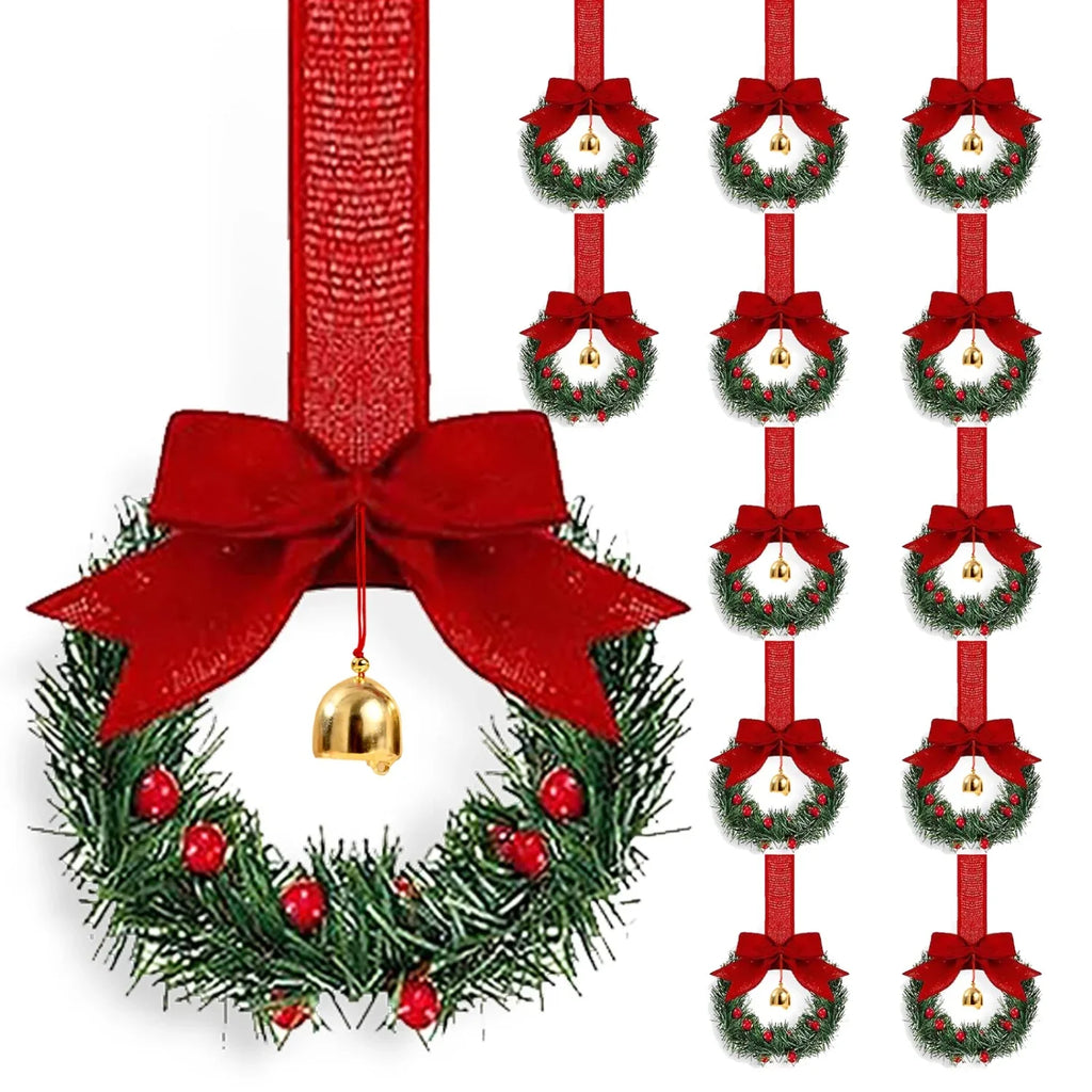 12pcs Christmas Bow Wreath with Bells - Red Berry & Green Foliage Wreath with Red Ribbon Bow, No Electricity Needed, Durable Plastic Christmas Wreath for Indoor/Outdoor, Window & Door Decor, Holiday Home Decoration, Seasonal House Of Avana