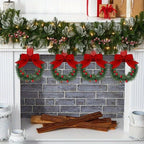 12pcs Mini Christmas Wreaths with Red Bow & Berries - Artificial Cedar-Like Greenery Garland with White Ribbon Hangers, Pre-Made Small Xmas Door/Cabinet/Chair Decorations, Plastic Mini Wreath Ornaments for Holiday Décor (No House Of Avana