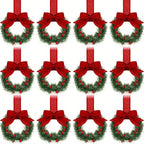 12pcs Mini Christmas Wreaths with Red Bow & Berries - Artificial Cedar-Like Greenery Garland with White Ribbon Hangers, Pre-Made Small Xmas Door/Cabinet/Chair Decorations, Plastic Mini Wreath Ornaments for Holiday Décor (No House Of Avana [[SKU:HOA-FLR-043]]