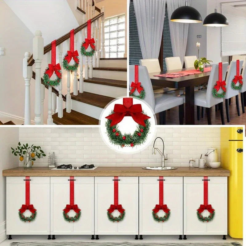 12pcs Mini Christmas Wreaths with Red Bow & Berries - Artificial Cedar-Like Greenery Garland with White Ribbon Hangers, Pre-Made Small Xmas Door/Cabinet/Chair Decorations, Plastic Mini Wreath Ornaments for Holiday Décor (No House Of Avana