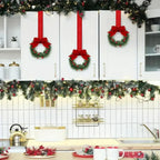 12pcs Mini Christmas Wreaths with Red Bow & Berries - Artificial Cedar-Like Greenery Garland with White Ribbon Hangers, Pre-Made Small Xmas Door/Cabinet/Chair Decorations, Plastic Mini Wreath Ornaments for Holiday Décor (No House Of Avana