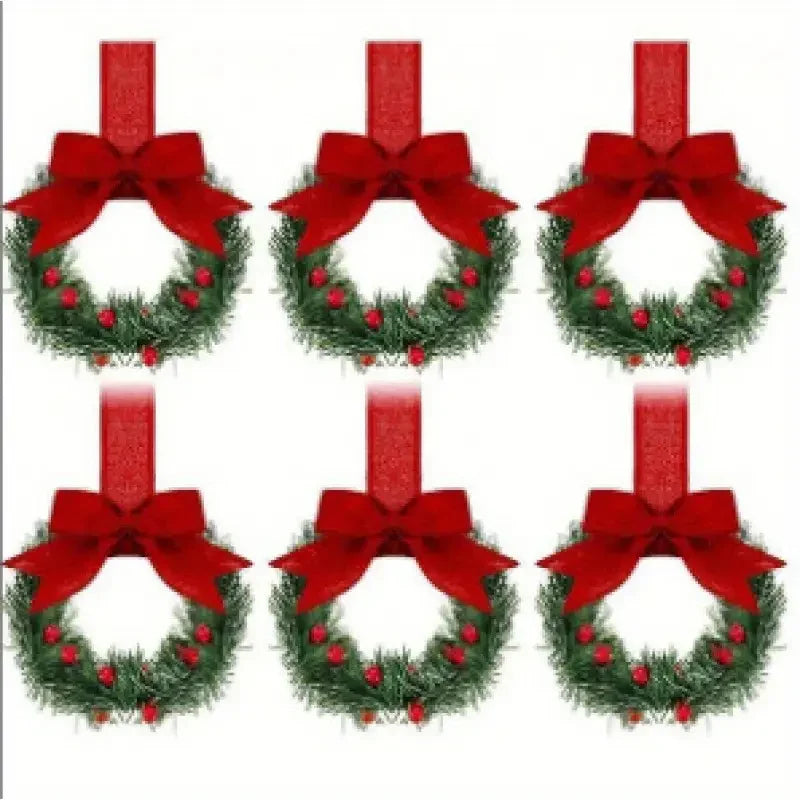 12pcs Mini Christmas Wreaths with Red Bow & Berries - Artificial Cedar-Like Greenery Garland with White Ribbon Hangers, Pre-Made Small Xmas Door/Cabinet/Chair Decorations, Plastic Mini Wreath Ornaments for Holiday Décor (No House Of Avana