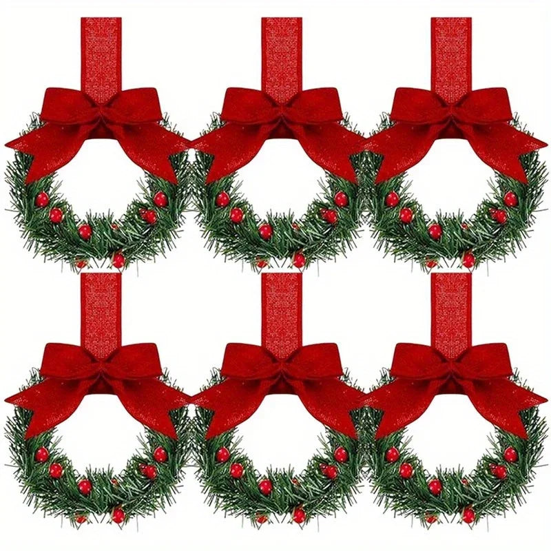 12pcs Mini Christmas Wreaths with Red Bow & Berries - Artificial Cedar-Like Greenery Garland with White Ribbon Hangers, Pre-Made Small Xmas Door/Cabinet/Chair Decorations, Plastic Mini Wreath Ornaments for Holiday Décor (No House Of Avana
