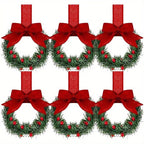 12pcs Mini Christmas Wreaths with Red Bow & Berries - Artificial Cedar-Like Greenery Garland with White Ribbon Hangers, Pre-Made Small Xmas Door/Cabinet/Chair Decorations, Plastic Mini Wreath Ornaments for Holiday Décor (No House Of Avana