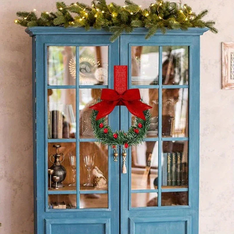 12pcs Mini Christmas Wreaths with Red Bow & Berries - Artificial Cedar-Like Greenery Garland with White Ribbon Hangers, Pre-Made Small Xmas Door/Cabinet/Chair Decorations, Plastic Mini Wreath Ornaments for Holiday Décor (No House Of Avana
