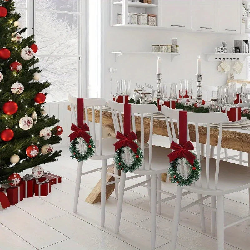 12pcs Mini Christmas Wreaths with Red Bow & Berries - Artificial Cedar-Like Greenery Garland with White Ribbon Hangers, Pre-Made Small Xmas Door/Cabinet/Chair Decorations, Plastic Mini Wreath Ornaments for Holiday Décor (No House Of Avana