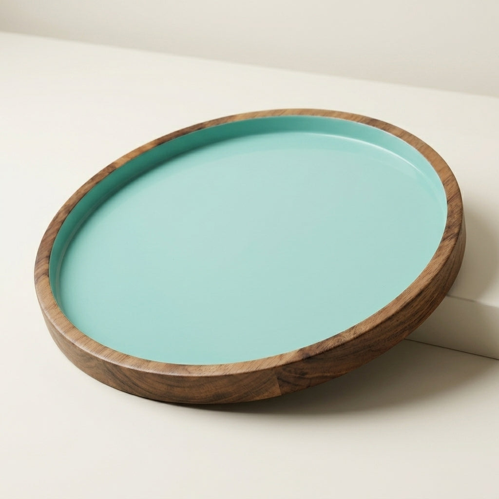 House of Avana Blue Round Mango Wood Platter