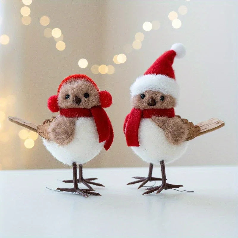 1pc Cute Plush Little Bird Decoration with Red Santa Hat & Fluffy White Plumage - Christmas Tree Ornament, Holiday Home Decor for Thanksgiving, New Year, Birthday Party, Creative Gift (No Batteries Needed), Outdoor Christmas House Of Avana