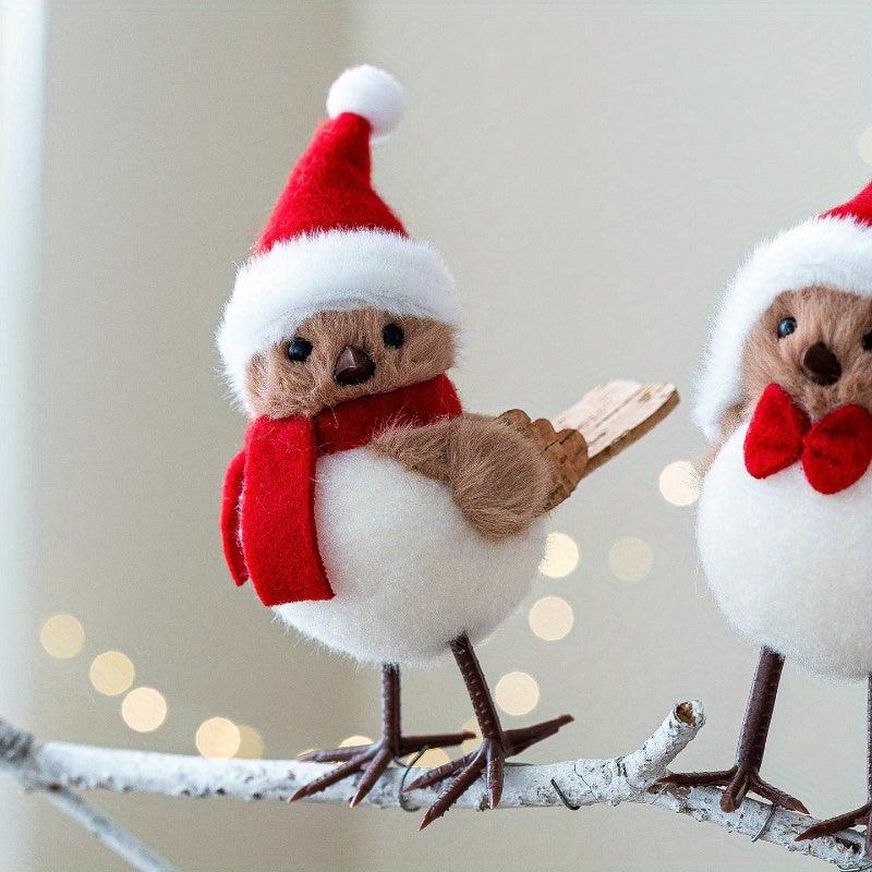 1pc Cute Plush Little Bird Decoration with Red Santa Hat & Fluffy White Plumage - Christmas Tree Ornament, Holiday Home Decor for Thanksgiving, New Year, Birthday Party, Creative Gift (No Batteries Needed), Outdoor Christmas House Of Avana