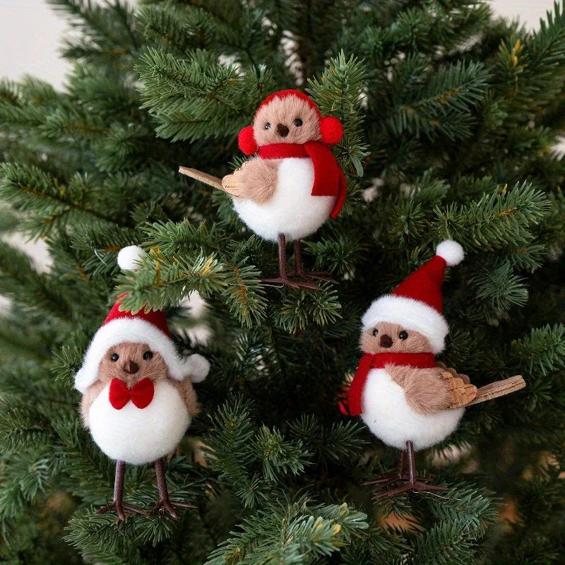 1pc Cute Plush Little Bird Decoration with Red Santa Hat & Fluffy White Plumage - Christmas Tree Ornament, Holiday Home Decor for Thanksgiving, New Year, Birthday Party, Creative Gift (No Batteries Needed), Outdoor Christmas House Of Avana