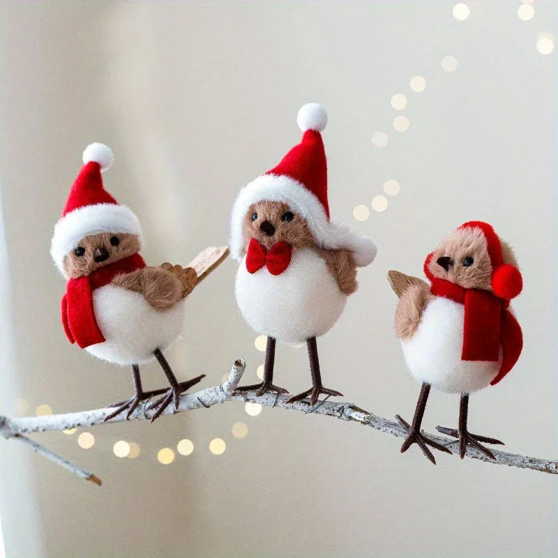1pc Cute Plush Little Bird Decoration with Red Santa Hat & Fluffy White Plumage - Christmas Tree Ornament, Holiday Home Decor for Thanksgiving, New Year, Birthday Party, Creative Gift (No Batteries Needed), Outdoor Christmas House Of Avana