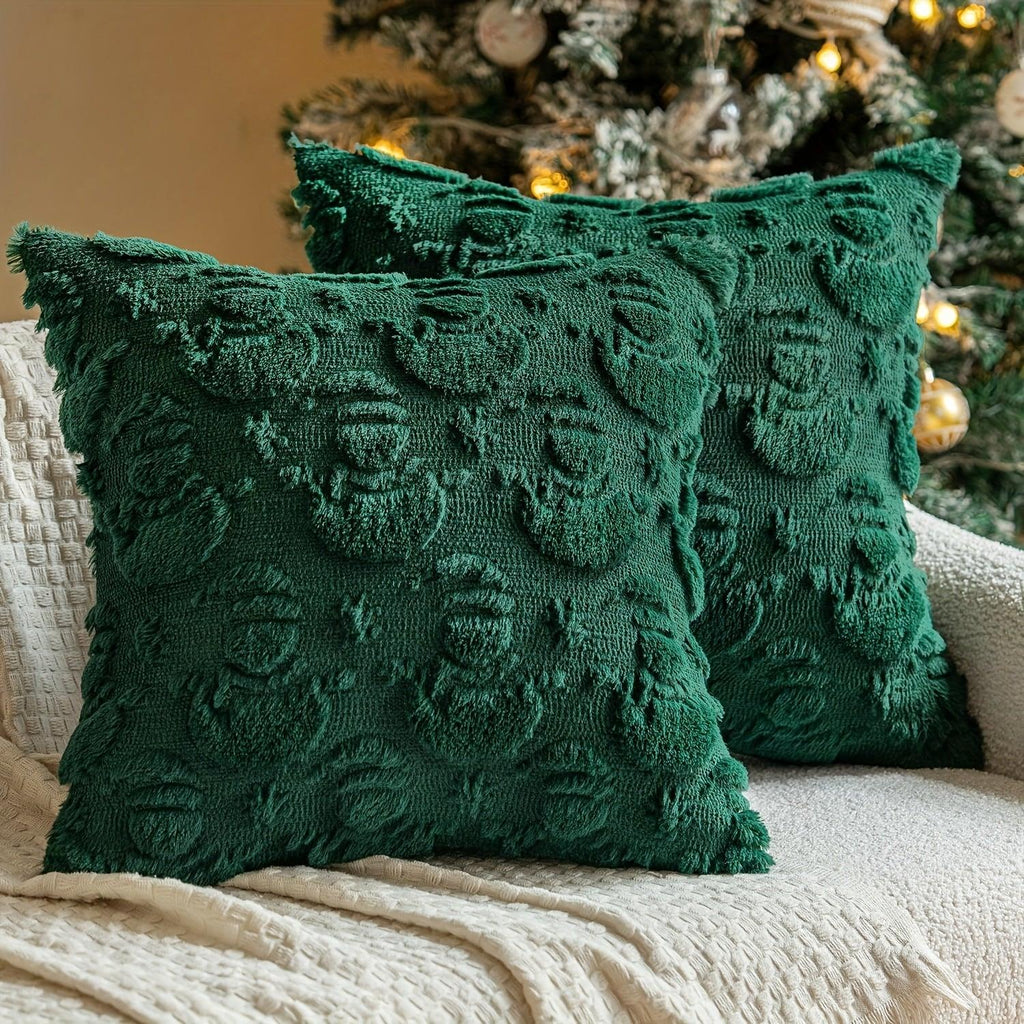 2pcs Large 45.72x45.72 cm Luxury Plush Christmas Pillow Covers - Green/Red/White/Golden Lace-Like Snowflake & Star Patterns, Soft Zippered Cushion Cases for Sofa Bed, Retro Holiday Decor (Golden/Green/White) - Hand Wash Only, House Of Avana