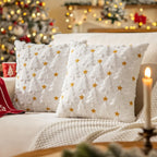 2pcs Large 45.72x45.72 cm Luxury Plush Christmas Pillow Covers - Green/Red/White/Golden Lace-Like Snowflake & Star Patterns, Soft Zippered Cushion Cases for Sofa Bed, Retro Holiday Decor (Golden/Green/White) - Hand Wash Only, House Of Avana