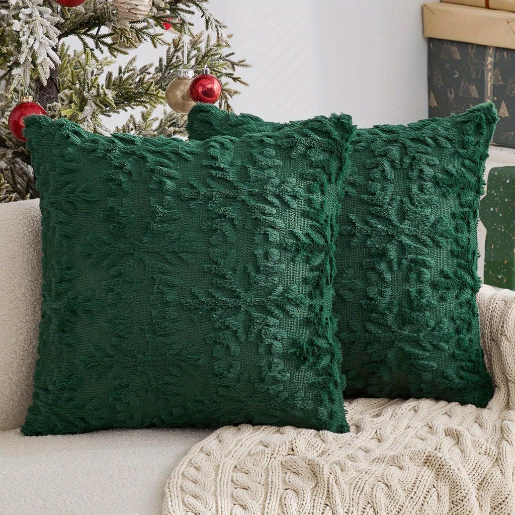 2pcs Large 45.72x45.72 cm Luxury Plush Christmas Pillow Covers - Green/Red/White/Golden Lace-Like Snowflake & Star Patterns, Soft Zippered Cushion Cases for Sofa Bed, Retro Holiday Decor (Golden/Green/White) - Hand Wash Only, House Of Avana