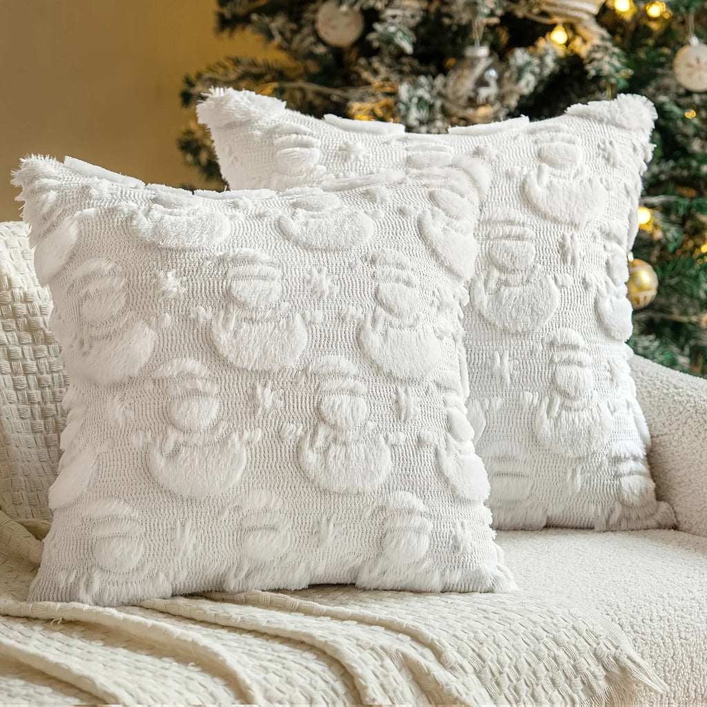 2pcs Large 45.72x45.72 cm Luxury Plush Christmas Pillow Covers - Green/Red/White/Golden Lace-Like Snowflake & Star Patterns, Soft Zippered Cushion Cases for Sofa Bed, Retro Holiday Decor (Golden/Green/White) - Hand Wash Only, House Of Avana