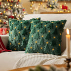 2pcs Large 45.72x45.72 cm Luxury Plush Christmas Pillow Covers - Green/Red/White/Golden Lace-Like Snowflake & Star Patterns, Soft Zippered Cushion Cases for Sofa Bed, Retro Holiday Decor (Golden/Green/White) - Hand Wash Only, House Of Avana