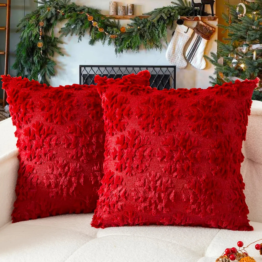 2pcs Large 45.72x45.72 cm Luxury Plush Christmas Pillow Covers - Green/Red/White/Golden Lace-Like Snowflake & Star Patterns, Soft Zippered Cushion Cases for Sofa Bed, Retro Holiday Decor (Golden/Green/White) - Hand Wash Only, House Of Avana
