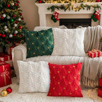 2pcs Large 45.72x45.72 cm Luxury Plush Christmas Pillow Covers - Green/Red/White/Golden Lace-Like Snowflake & Star Patterns, Soft Zippered Cushion Cases for Sofa Bed, Retro Holiday Decor (Golden/Green/White) - Hand Wash Only, House Of Avana