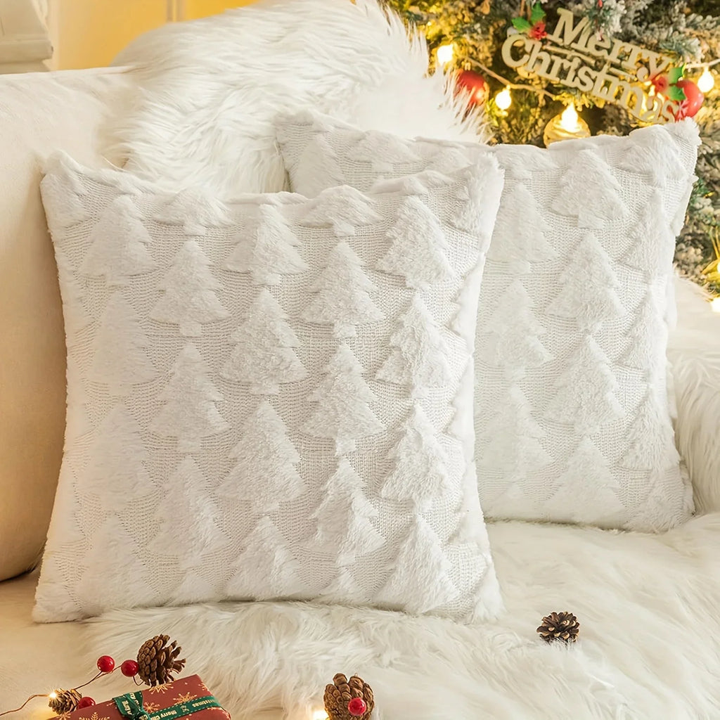 2pcs Large 45.72x45.72 cm Luxury Plush Christmas Pillow Covers - Green/Red/White/Golden Lace-Like Snowflake & Star Patterns, Soft Zippered Cushion Cases for Sofa Bed, Retro Holiday Decor (Golden/Green/White) - Hand Wash Only, House Of Avana