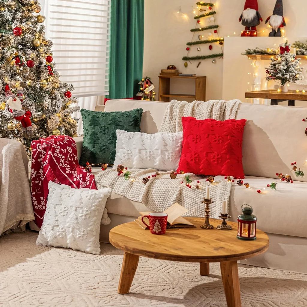 2pcs Large 45.72x45.72 cm Luxury Plush Christmas Pillow Covers - Green/Red/White/Golden Lace-Like Snowflake & Star Patterns, Soft Zippered Cushion Cases for Sofa Bed, Retro Holiday Decor (Golden/Green/White) - Hand Wash Only, House Of Avana