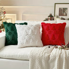 2pcs Large 45.72x45.72 cm Luxury Plush Christmas Pillow Covers - Green/Red/White/Golden Lace-Like Snowflake & Star Patterns, Soft Zippered Cushion Cases for Sofa Bed, Retro Holiday Decor (Golden/Green/White) - Hand Wash Only, House Of Avana