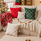 2pcs Large 45.72x45.72 cm Luxury Plush Christmas Pillow Covers - Green/Red/White/Golden Lace-Like Snowflake & Star Patterns, Soft Zippered Cushion Cases for Sofa Bed, Retro Holiday Decor (Golden/Green/White) - Hand Wash Only, House Of Avana