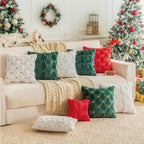 2pcs Large 45.72x45.72 cm Luxury Plush Christmas Pillow Covers - Green/Red/White/Golden Lace-Like Snowflake & Star Patterns, Soft Zippered Cushion Cases for Sofa Bed, Retro Holiday Decor (Golden/Green/White) - Hand Wash Only, House Of Avana