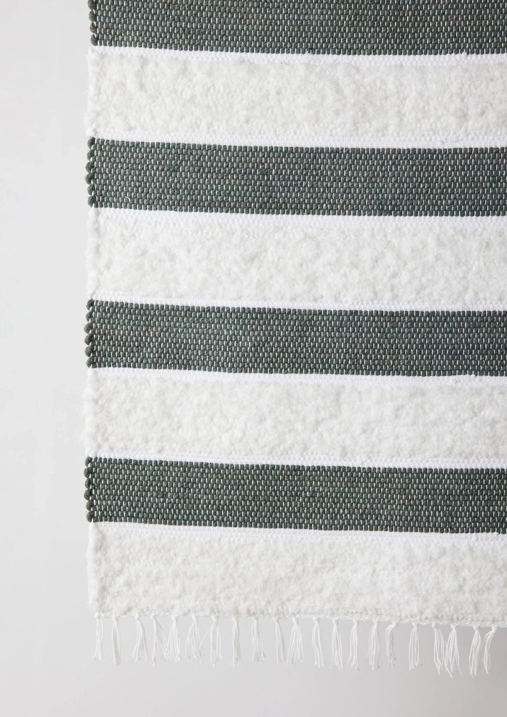 Plush Green Cotton Banded Hand-Loomed Mat Kanju Interiors